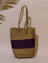 Handcrafted Sabai Grass Tote / Utility Bag - Purple & Beige
