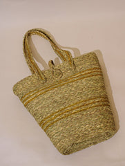 Handcrafted Sabai Grass Tote / Utility Bag - Yellow & Beige