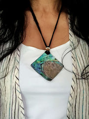 Handcrafted Shell Pendant on Thread - Diamond Shaped