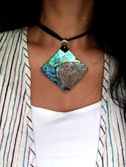 Handcrafted Shell Pendant on Thread - Diamond Shaped