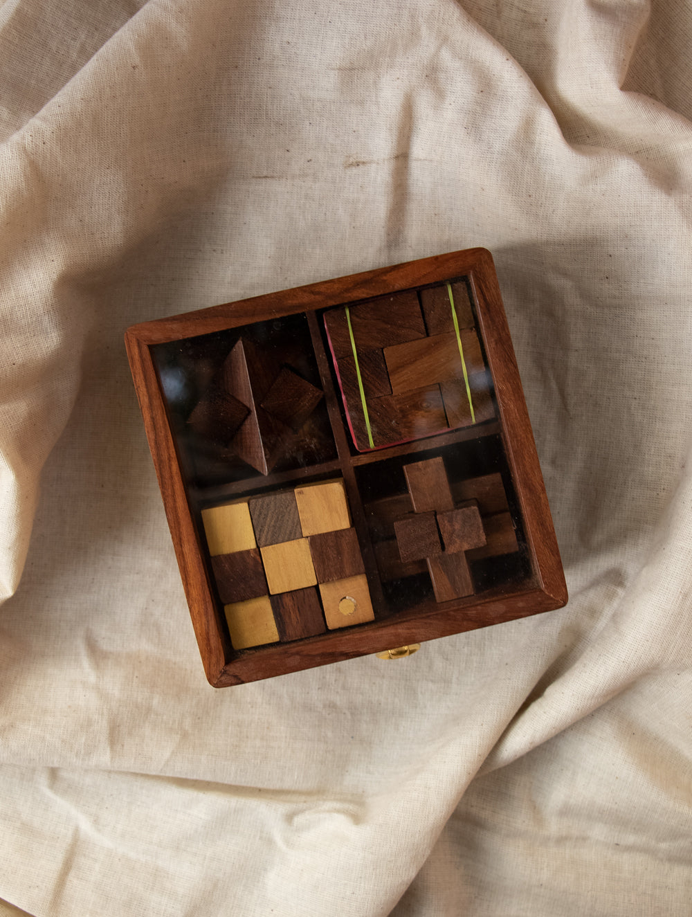 Handcrafted Wooden Puzzles With Box (Set of 3)