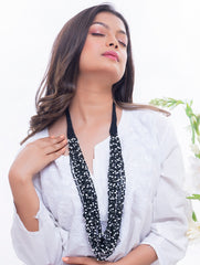 Handcrafted Beads & Thread Neckpiece - Black & White