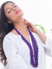 Handcrafted Beads & Thread Neckpiece - Purple & Beige