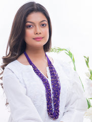 Handcrafted Beads & Thread Neckpiece - Purple & Beige