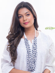 Handcrafted Beads & Thread Neckpiece - White & Indigo Blue