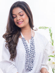 Handcrafted Beads & Thread Neckpiece - White & Indigo Blue