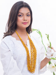 Handcrafted Beads & Thread Neckpiece - Yellow & Brown