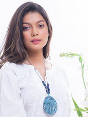 Handcrafted Ceramic Pendant and Beads Neckpiece - Blue