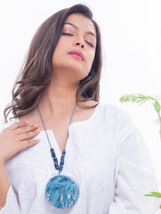 Handcrafted Ceramic Pendant and Beads Neckpiece - Blue