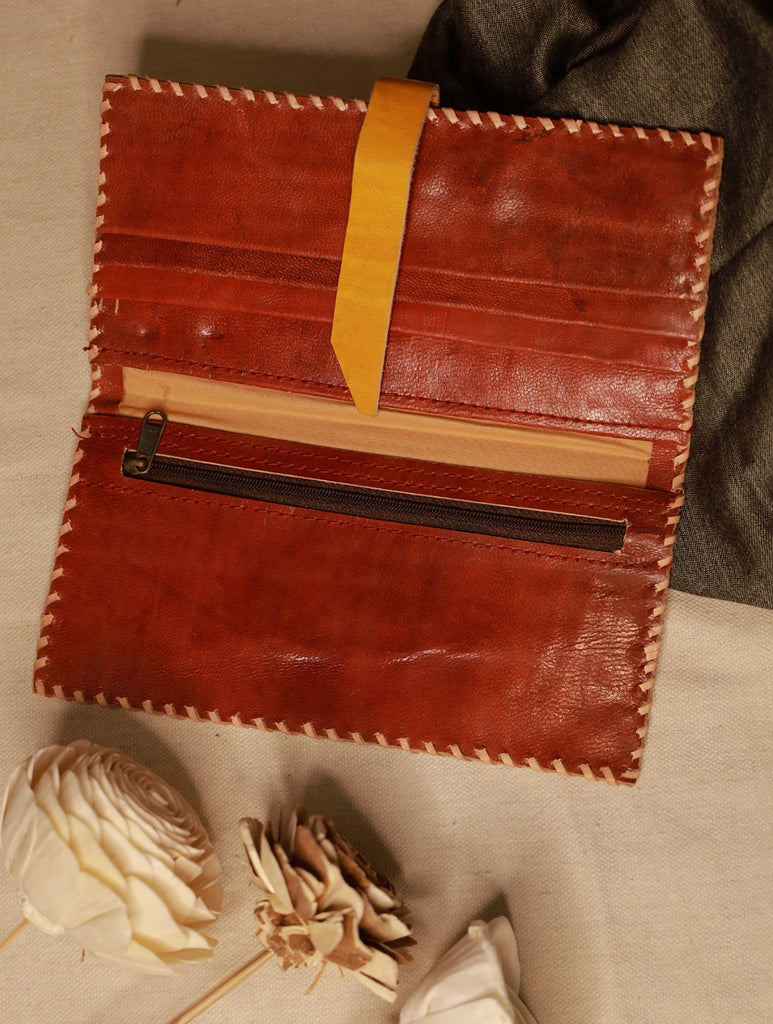 Handcrafted Jawaja Leather Wallet - Brown & Yellow