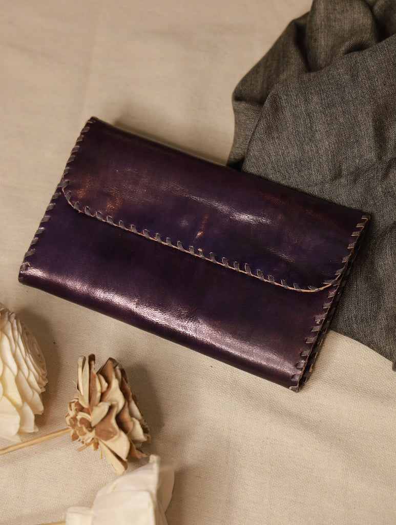Handcrafted Jawaja Leather Wallet - Deep Purple