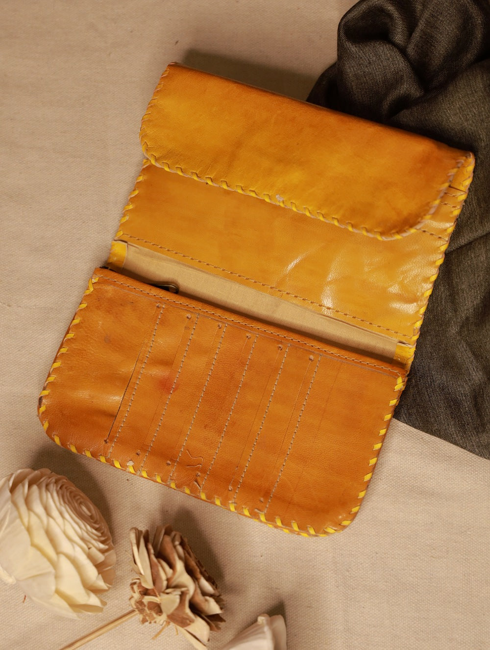 Load image into Gallery viewer, Handcrafted Jawaja Leather Wallet - Warm Yellow