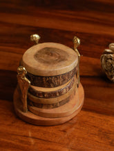 Handcrafted Wood & Dhokra Coaster Set (Set of 6)