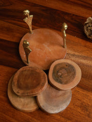 Handcrafted Wood & Dhokra Coaster Set (Set of 6)