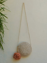 Handknotted Crochet Sling Bag - Round, Ivory