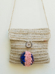 Handknotted Crochet Sling Bag With Flap - Beige