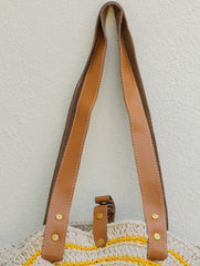 Handknotted Crochet Tote Bag - Round, White & Yellow