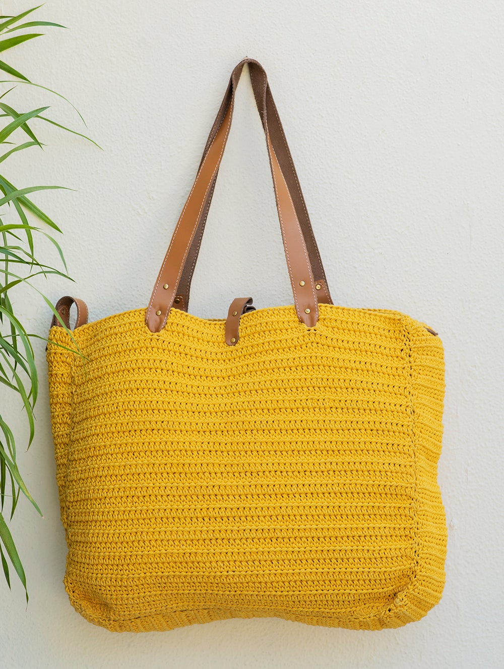 Handknotted Crochet Tote Bag - Yellow