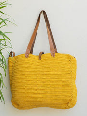 Handknotted Crochet Tote Bag - Yellow