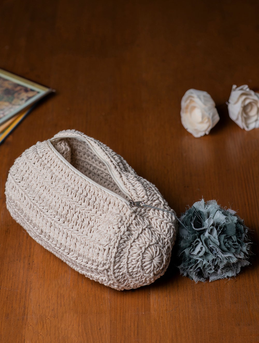 Handknotted Crochet Utility Pouch - Ivory