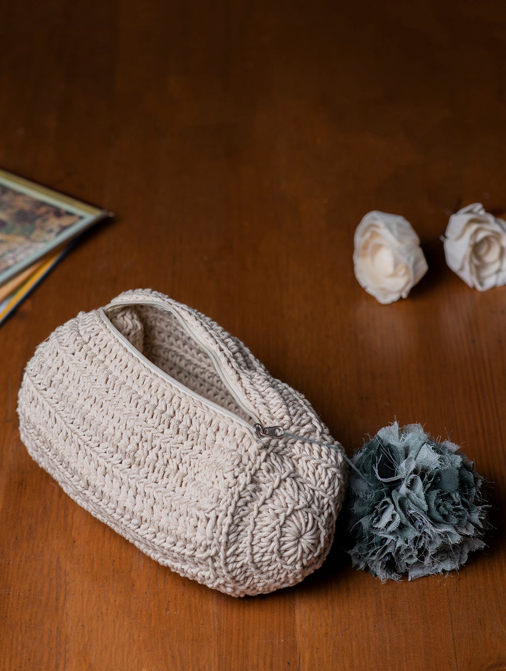 Handknotted Crochet Utility Pouch - Ivory
