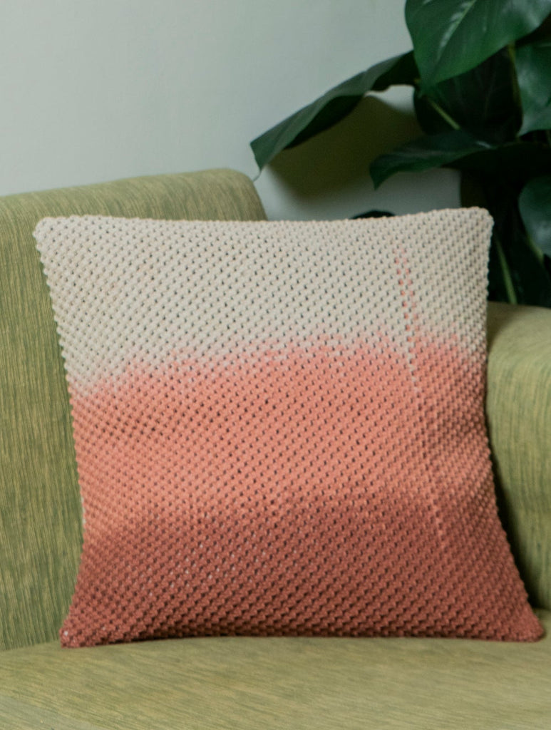 Handknotted Macramé Cushion Cover- 16 x 16, Ombre - Shades of Pink