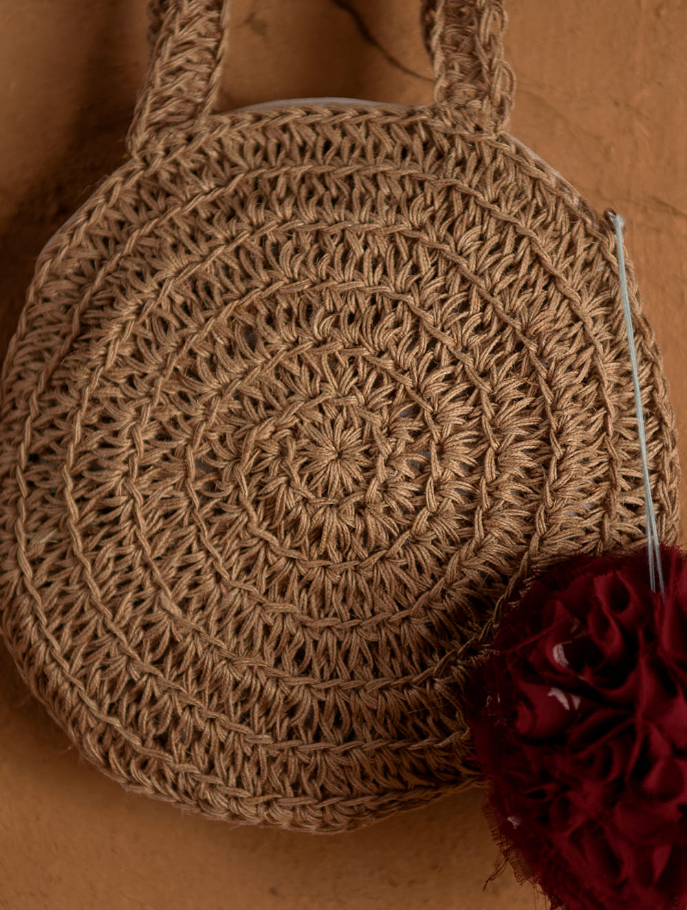 Hand knotted Macrame Round Hand Bag - Beige