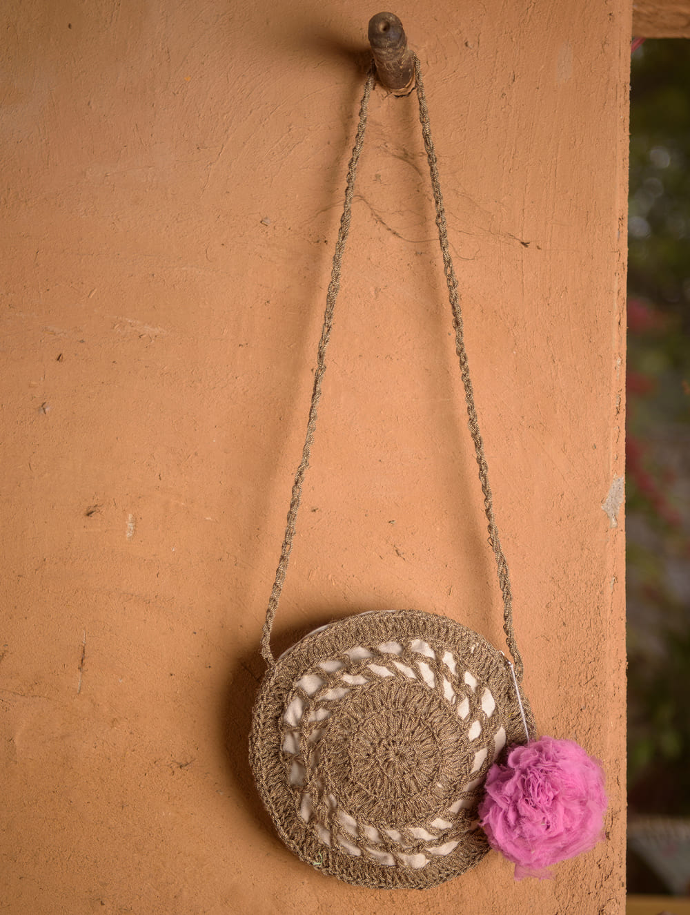 Hand knotted Macrame String Sling - Black & Beige