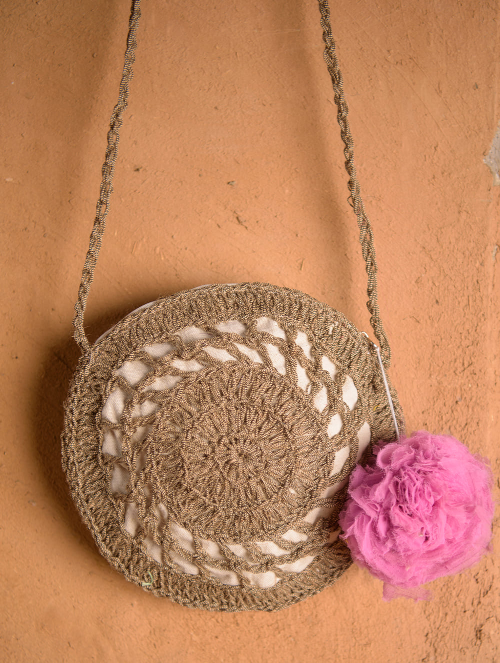 Hand knotted Macrame String Sling - Black & Beige