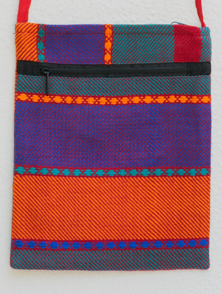 Handwoven Kashida Pattu Small Cross Body Sling Bag - Blue, Orange