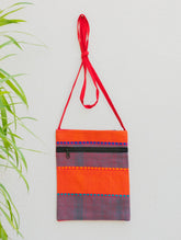 Handwoven Kashida Pattu Small Cross Body Sling Bag - Orange & Light Blue