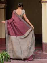 Load image into Gallery viewer, Handwoven Elegance. Exclusive Linen Kantha Patli Saree - Earth Tones
