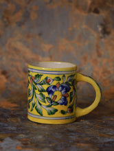 Load image into Gallery viewer, Jaipur Ceramic Blue Pottery Mugs (Set of 2) - Yellow Floral