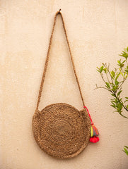 Jute & Fabric Sling Bag - Round