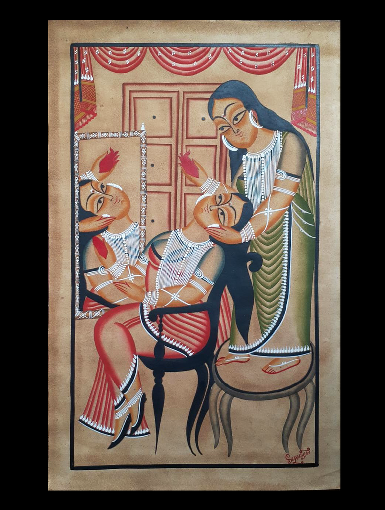 Kalighat Painting With Mount - Adornment (25" x 17")