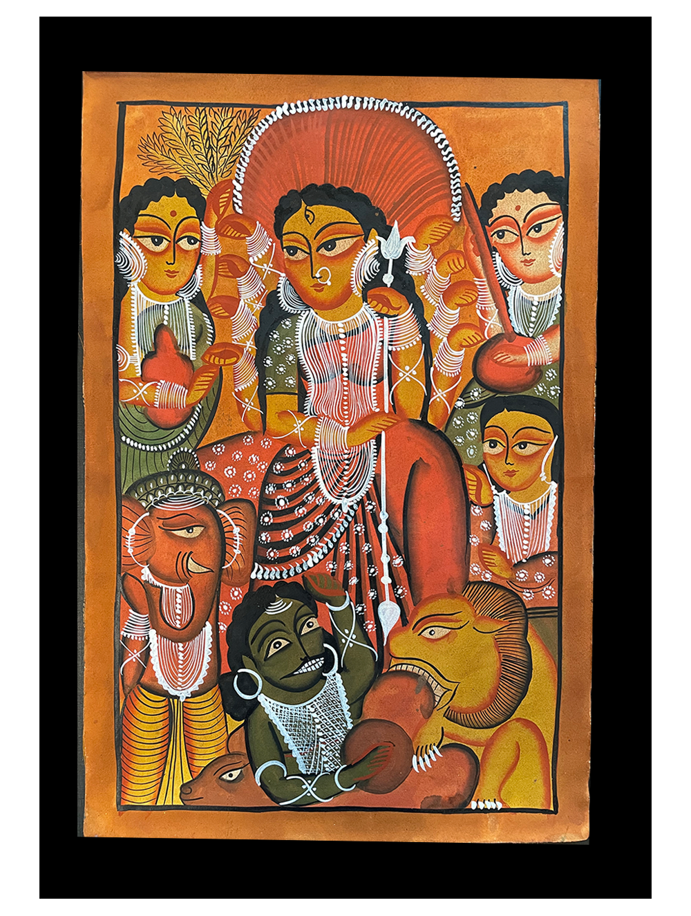 Kalighat Painting With Mount - Mahishasurmardini (25" x 17")