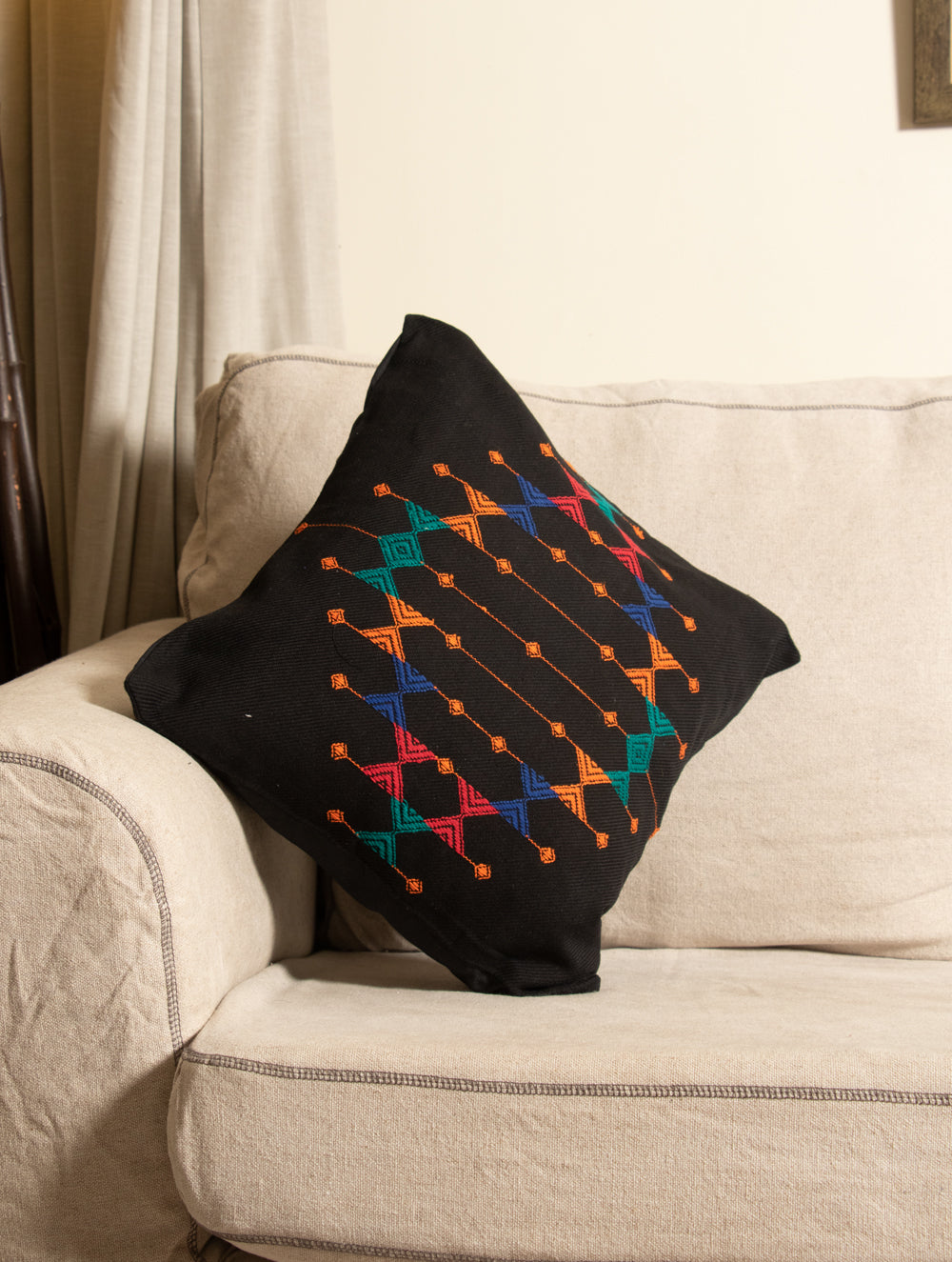 Kashida Embroidered Cushion Cover - Large - The India Craft House