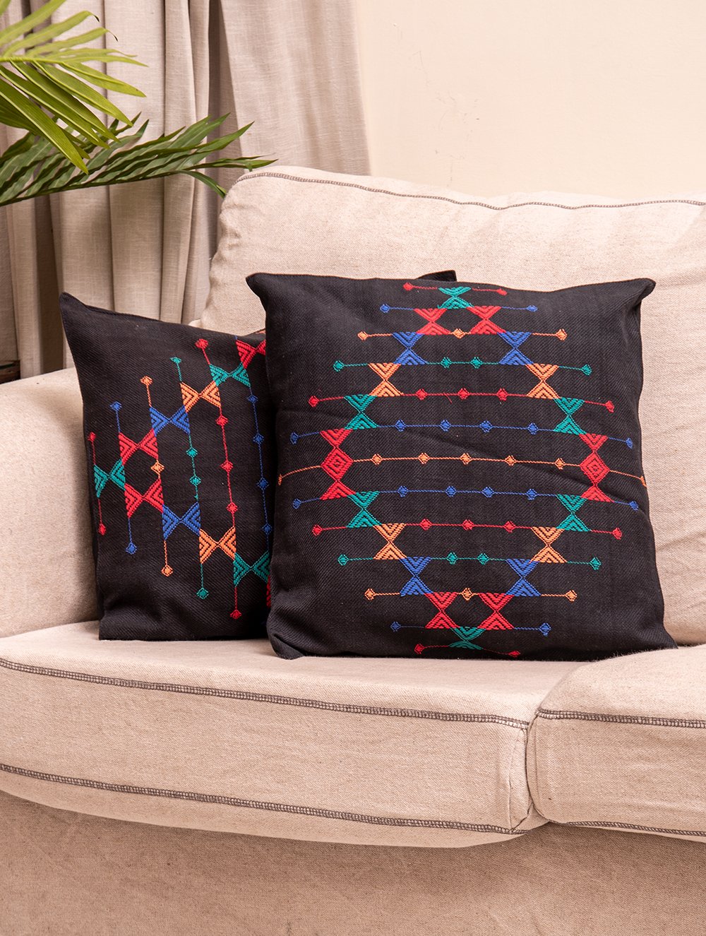 Kashida Pattu Woven Cushion Covers - Black Beauty (Set of 2)