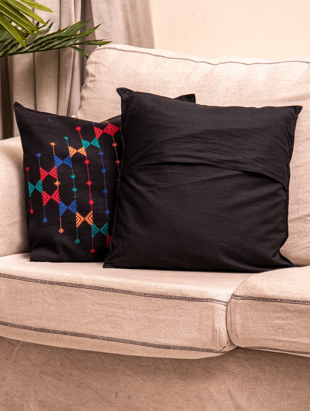 Load image into Gallery viewer, Kashida Pattu Woven Cushion Covers - Black Beauty (Set of 2)