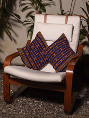 Kashida Pattu Woven Cushion Covers - Dark Blue (Large,Set of 2)
