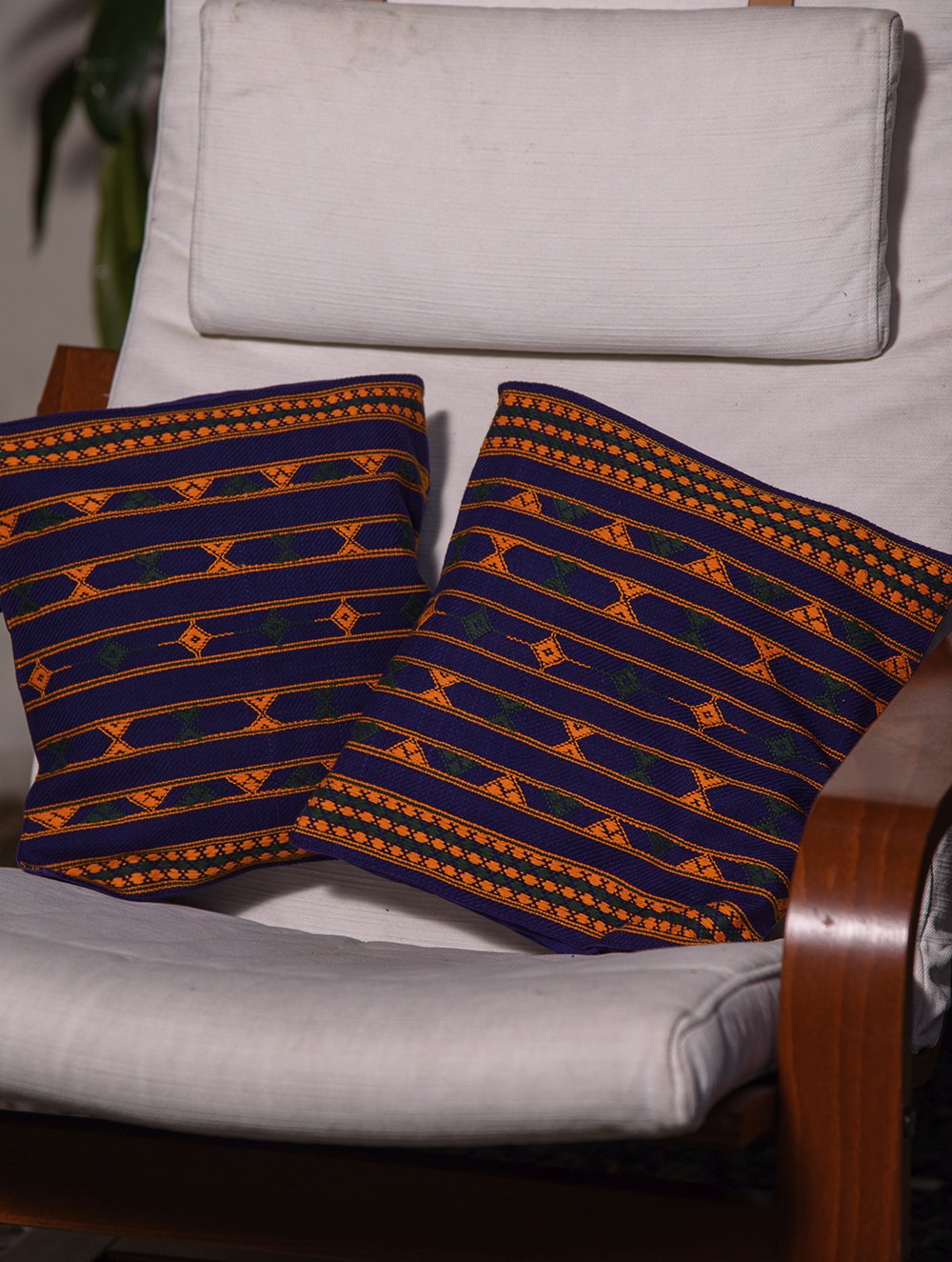Kashida Pattu Woven Cushion Covers - Dark Blue (Small, Set of 2)