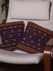 Kashida Pattu Woven Cushion Covers - Dark Blue (Small, Set of 2)