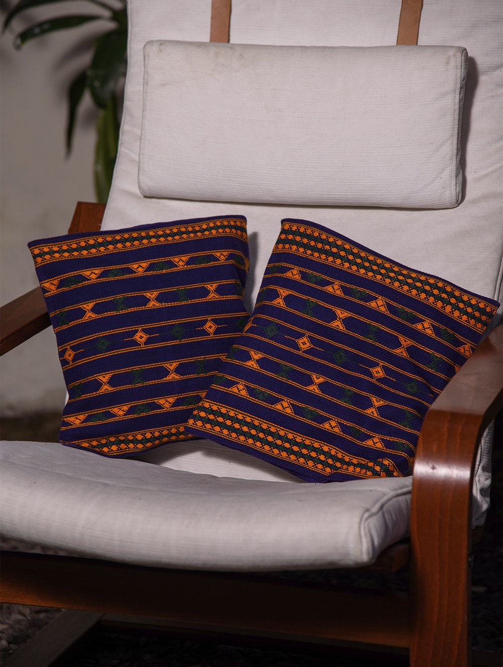 Kashida Pattu Woven Cushion Covers - Dark Blue (Small, Set of 2)