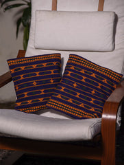 Kashida Pattu Woven Cushion Covers - Dark Blue (Small, Set of 2)