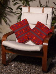 Kashida Pattu Woven Cushion Covers - Red (Large, Set of 2)