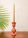 Kashmiri Art Candle Stand - Small, Red Floral