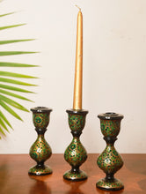 Load image into Gallery viewer, Kashmiri Art Candle Stands (Set of 3) - Small, Green Floral