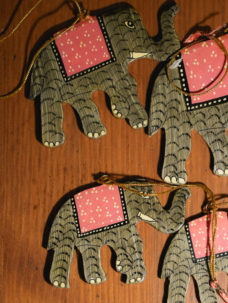 Kashmiri Art Xmas Decorations - Elephants (Set of 4)
