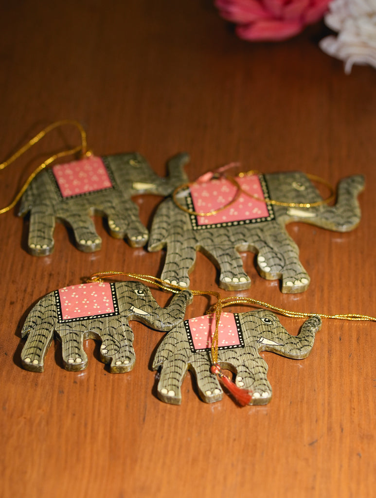 Kashmiri Art Xmas Decorations - Elephants (Set of 4)