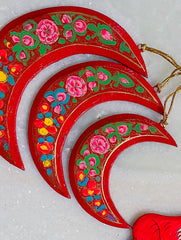 Kashmiri Art Xmas Decorations - Set of 6 (3 Moons, 3 Santa)